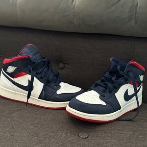 Nike Navy and White Sneakers with Red Stitching